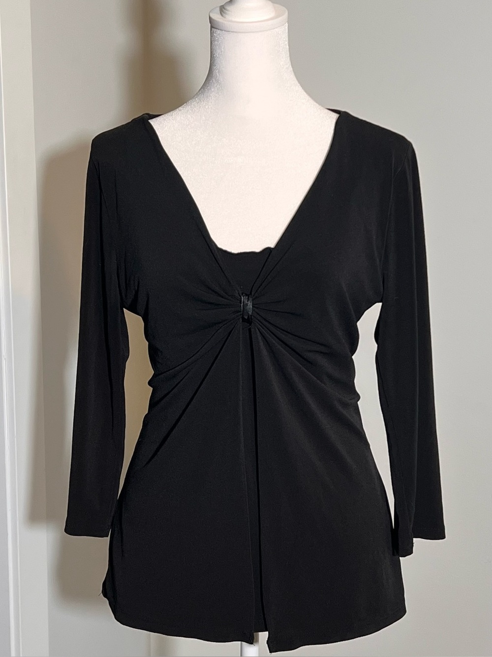 George Y2K Black Long-Sleeve Twist-Front Top